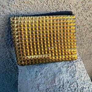 Vintage Gold Studded Pyramid Wallet Clutch – Punk Rock Glam Metallic Stud Wallet